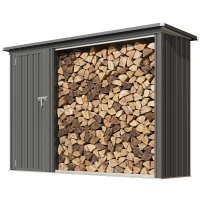 Outsunny Magazie pentru Lemne cu Acoperiș Înclinat, 235x67x149 cm, Gri Închis(m-12)