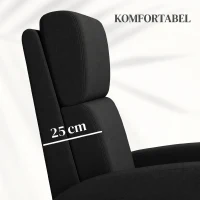 HOMCOM Fotoliu Relax Rabatabil Manual 160° cu Suport pentru Picioare, Fotoliu Ergonomic Tapițat cu Aspect de In pentru Dormitor, Birou, Living și Sufragerie, Negru(m-6)