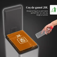 HOMCOM Coș Gunoi 20L cu Pedală și Închidere Amortizată, Anti-Amprente, 37,2x21,5x57 cm, Argintiu(m-4)