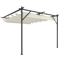 Outsunny Pérgola de Pared de Jardín 3x3 m con Techo Retráctil Protección UPF30+ Drenaje Cenador de Jardín para Exterior Crema(m-1)