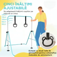 HOMCOM Bară Gimnastică Artistică pentru Copii Reglabilă pe Înălțime cu 2 Inele, din Oțel, Verde Deschis(m-4)