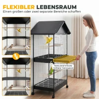 PawHut Vogelvoliere Groß Vogelkäfig mit Abnehmbar Trennwand 2 Türen 2 Holzstangen Rollen 2 Schalen 4 Futterspendern XXL(m-4)