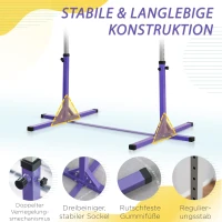 HOMCOM Gymnastiek-Turnrek, Rekstang, 13 in hoogte verstelbaar, tot 75 kg belastbaar, Staal, Beukenhout, Paars(m-6)