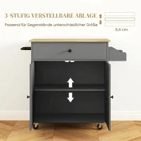 HOMCOM Küchenwagen mit Schublade, Schrankfach, Handtuchstange, 106 x 42 x 87 cm, Grau/Eiche(m-6)