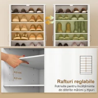 HOMCOM Dulap pentru pantofi cu 6 rafturi reglabile din lemn, alb, 55x35x108 cm(m-5)