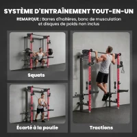 SPORTNOW Station de Musculation Pliable 700 kg Hauteurs Réglables avec Poulies Doubles, Supports de Barre, 184x123x209cm, Rouge(m-6)