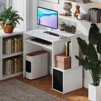 Vinsetto Birou Modern cu Raft pentru Tastatură și Sertar din Material Textil, 100x40x86,6cm, Alb și Negru(m-7)
