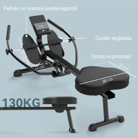 Aparat de Vâslit Hidraulic SPORTNOW cu 12 Niveluri de Rezistență, Echipament Fitness pentru Acasă cu Ecran LCD și Pedale Anti-Alunecare, Capacitate Maximă 130KG, Antrenament Cardio, Negru(m-7)