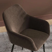 HOMCOM Set 2 Scaune de Dining Nordice Tapițate cu Brațe Curbate din Țesătură cu Efect de Catifea, 54x57x80 cm, Maro(m-8)