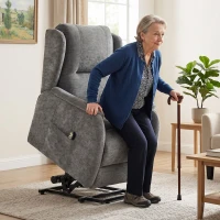 HOMCOM Fernsehsessel Relaxsessel mit Aufstehhilfe für Senioren, Chenille-Optik, mit Fernbedienung und Seitentaschen, Dunkelgrau(m-2)