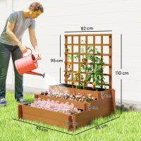 Outsunny Jardinieră cu grilaj pe 3 niveluri din lemn de brad și material netesut, 95x95x110 cm, maro(m-3)