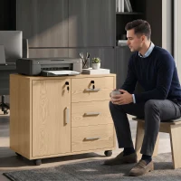HOMCOM Caisson bureau meuble de rangement verrouillable avec 3 tiroirs et étagère réglable, roulettes, 40 x 60 x 56 cm, marron clair(m-9)