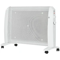 HOMCOM Radiator Electric Mică 1000W/2000W cu Termostat Reglabil, 15-20 m², 4 Roți, 79x27x54 cm, Alb(m-11)