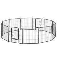PawHut Țarc pentru câini, 12 panouri modulabile 80x1.5x80 cm, pliabil cu ușă din oțel, 12 țăruși, gri(m-12)
