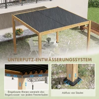 Outsunny Tuinpaviljoen met lamellendak, handkruk, aluminium/hout, 3x3m, zwart/natuur(m-7)