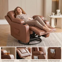 HOMCOM Massagesessel mit Wärmefunktion, drehbarer Schaukelsessel mit Fußstütze, Hellbraun(m-7)
