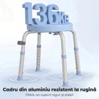 HOMCOM Taburet de Duș Rotativ, 5 Înălțimi Reglabile, Antiderapant, din Aliaj de Aluminiu, 136 kg, Albastru Deschis(m-6)