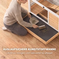 PawHut Kaninchenstall aus Holz Hasenstall mit 2 Etagen Klappdach Rädern Zwei Eingängen Rampe Ausziehbarem Tablett 90x53x59cm(m-6)