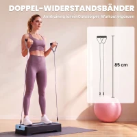 SPORTNOW Steppbrett höhenverstellbar Fitness Aerobic Stepper mit 2 Stufen (11/16 cm) 2 Widerstandsbändern, Anti-Rutsch-Matte Blau(m-5)