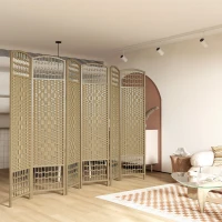 HOMCOM Biombo Separador de Ambientes de 6 Paneles Plegable de Cuerda de Papel 160x170cm Decoración para Dormitorio Natural(m-9)