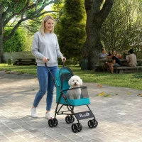 PawHut Dog Stroller, Foldable Cat Dog Pram for Miniature Breeds, Pet Stroller with Brake, Mesh Windows, Dark Green(m-10)