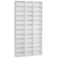 HOMCOM Bibliotecă pentru CD-uri din lemn cu 3 coloane și 12 rafturi reglabile, 102x23,5x195 cm, alb(m-1)