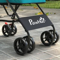 PawHut Dog Stroller, Foldable Cat Dog Pram for Miniature Breeds, Pet Stroller with Brake, Mesh Windows, Dark Green(m-9)