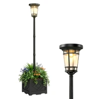 Outsunny Solar Laterne Stehleuchte mit Blumentopf 195cm Außen Gartenlaterne mit 2 Helligkeitsstufen Lichtsteuerung Schalter IP44(m-12)