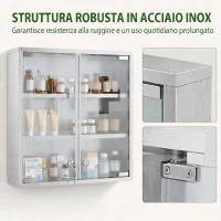 HOMCOM Armadietto per medicinali con serratura e ante in vetro, argento(m-7)
