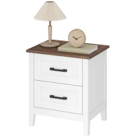 HOMCOM Mesa de Cabeceira Mesa de Cabeceira com 2 Gavetas Estilo Rústico 45x30x50 cm Branco(m-11)