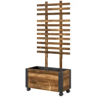 Outsunny Jardinieră cu spalier pentru plante cățărătoare și roți, din lemn de brad, 65x31x147 cm, maro(m-12)