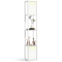 HOMCOM Lampa stojąca w nowoczesnym designie, 2 półki, łańcuszek włącznika, 26 cm x 26 cm x 156 cm, biały(m-12)