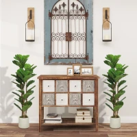 HOMCOM Lot de 2 plantes artificielles 120 cm Figuier lyre arbre artificiel avec pot en plastique et tronc en bois massif, vert(m-10)