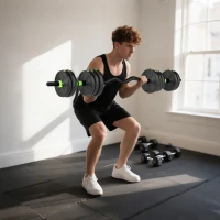 SPORTNOW Verstelbaar halterset 25 KG dumbbells Halterstang EZ-Curlstang voor krachttraining(m-9)