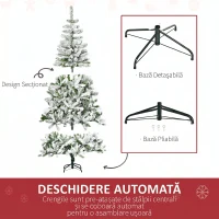 HOMCOM Brad de Crăciun Artificial Înzăpezit cu 750 Ramuri, Bază din Oțel, Plastică, 105x105x180 cm, Verde(m-6)