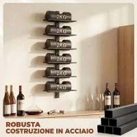HOMCOM Portabottiglie da Parete in Acciaio per 6 Bottiglie di Vino, Cucina e Sala, 27x10x71 cm, Nero(m-6)