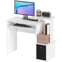 Vinsetto Birou Modern cu Raft pentru Tastatură și Sertar din Material Textil, 100x40x86,6cm, Alb și Negru(m-12)