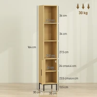HOMCOM Dulap de baie înalt, dulap îngust cu rafturi deschise și raft reglabil, aspect lemn natural(m-3)