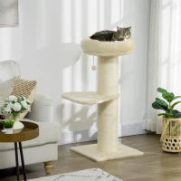 PawHut Ansamblu de Zgâriat pentru Pisici Multinivel cu Stâlp Sisal și Platformă, PAL, Pluș, 48,5x48,5x105 cm, Bej(m-10)