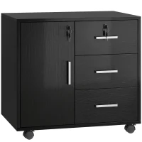 HOMCOM Caisson bureau meuble de rangement verrouillable avec 3 tiroirs et étagère réglable, roulettes, 40 x 60 x 56 cm, noir(m-1)
