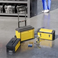 HOMCOM Lot de 3 boîtes à outils sur roulettes empilables et modulaires en acier avec plateau, poignées et serrure, jaune(m-8)
