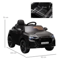 HOMCOM Mașină Electrică pentru Copii Audi RS Q8, 6V, 2 Motoare, Telecomandă, PP, 101x62x51 cm, Negru(m-3)