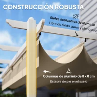 Outsunny Pérgola de Jardín 4x3 m con Techo Retráctil Protección UPF30+ Drenaje Cenador de Jardín para Patio Exterior Beige(m-5)
