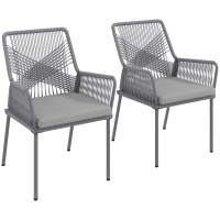Outsunny Set van 2 tuinstoelen, terrasstoelen, wasbare kussens, rugleuning, armleuningen, staal, rattan, Donkergrijs