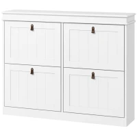 HOMCOM Pantofar Slim cu 4 Uși Rabatabile, Rafturi Reglabile, pentru 10-20 Perechi, Alb(m-12)