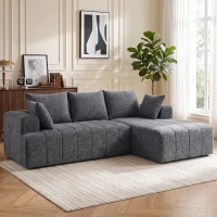 HOMCOM 3-Sitzer Ecksofa in L-Form mit Ottomane, wandelbares Chenille-Cloud-Schlafsofa mit Federkernpolsterung, Grau(m-2)