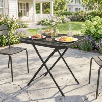 Outsunny Opvouwbare Tuinetafel 70x70 cm, Weerbestendige Balkontafel met Rasterontwerp Vierkant Zwart(m-2)