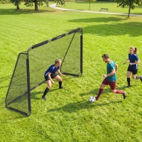 SPORTNOW Poartă de Fotbal 3x2 m, cu Plasă Rezistentă și Cadru Metalic Stabil, Negru(m-8)