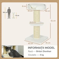 PawHut Stâlp de Zgâriat Per Pisici Con Lettino, Rivestimento Peluche E Palo In Sisal(m-3)