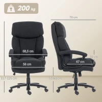 HOMCOM Chefsessel Ergonomisch Bürostuhl bis 200 kg mit Samtoptik, Hoher Rückenlehne, für Büro und Homeoffice Schwarz(m-3)